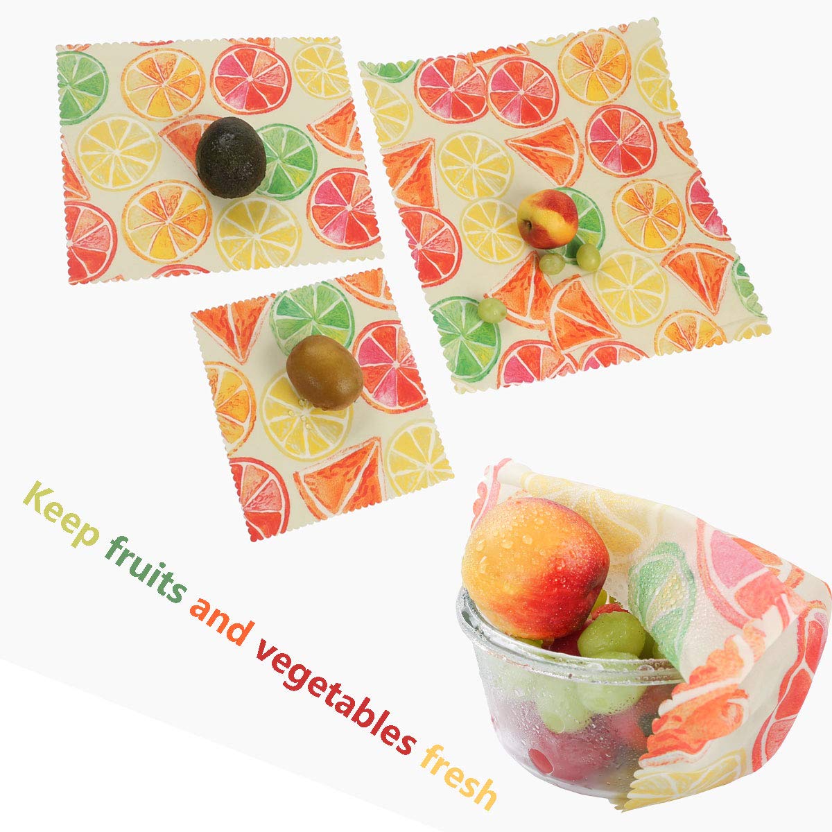 POWERbeast Beeswax Wrap Reusable Organic Beeswax Food Packaging Eco Friendly, Zero Waste, Alternative to Cling Film, Washable Reusable Wax Food Wrap - Set of 3 (Large, Medium, Small)