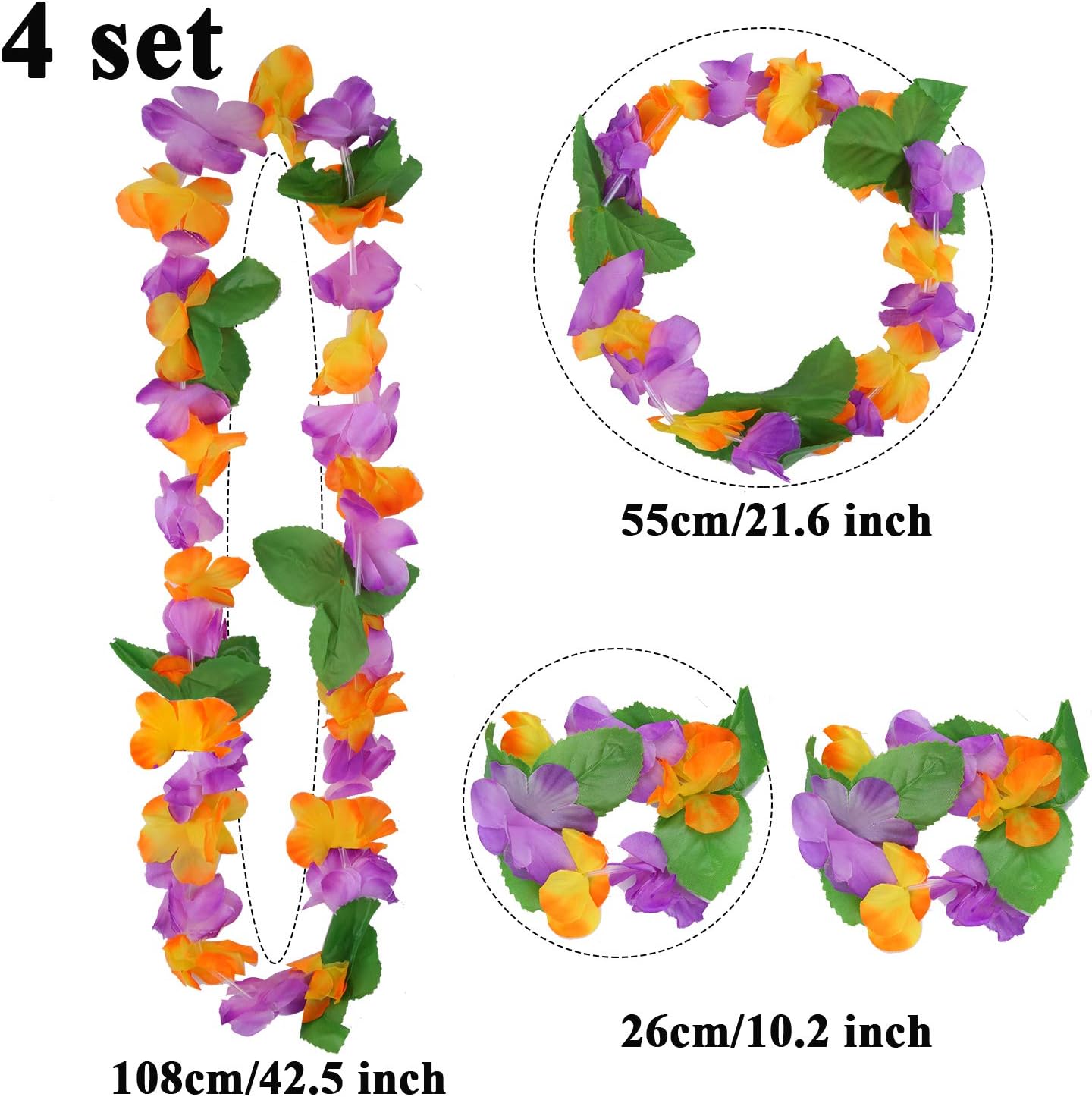 Cooraby 16 Pieces Hawaiian Garlands Bulk Silk Flower Leis Banner 8