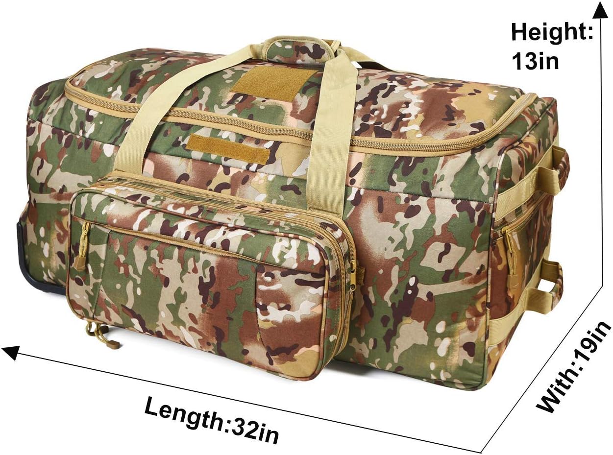 Military Tactical Wheeled Deployment Trolley Duffel Bag Heavy-Duty Camping Hiking Running Trekking (08360A Multicamo) : Sports & Outdoors