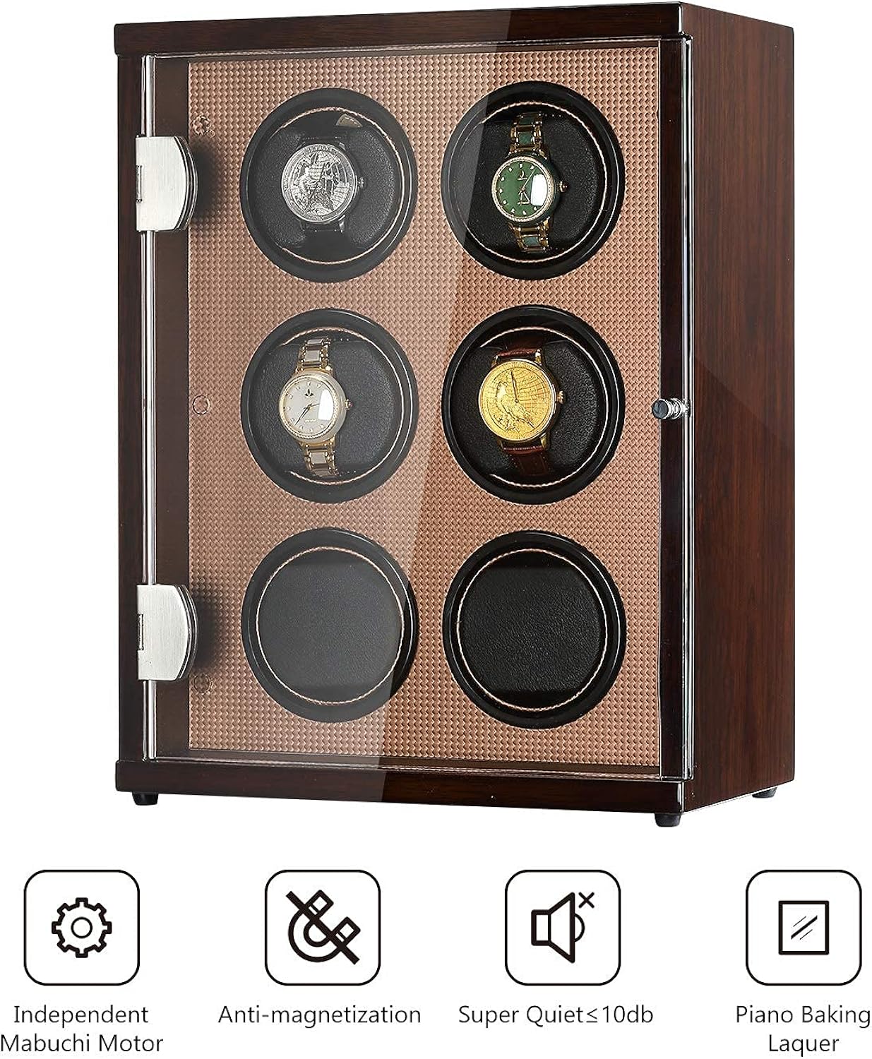 CHIYODA Automatic Watch Winder for 6 Watches, 6 Quiet Mabuchi Motors, LCD Display & Control Screen: Watches