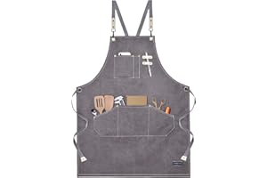SHAWNTOO Chef Aprons for Men Women with Large Pockets, Cotton Canvas Cross Back Heavy Duty Adjustable Work Apron,Kitchen Cooking M-XXL