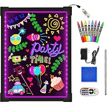 Yelsky LED Message Board With Wood Frame - 12x10 Illuminated Neon Sign With 10 Lighting Modes, 7 Markers For Shop, Cafe, Bar & Home Use