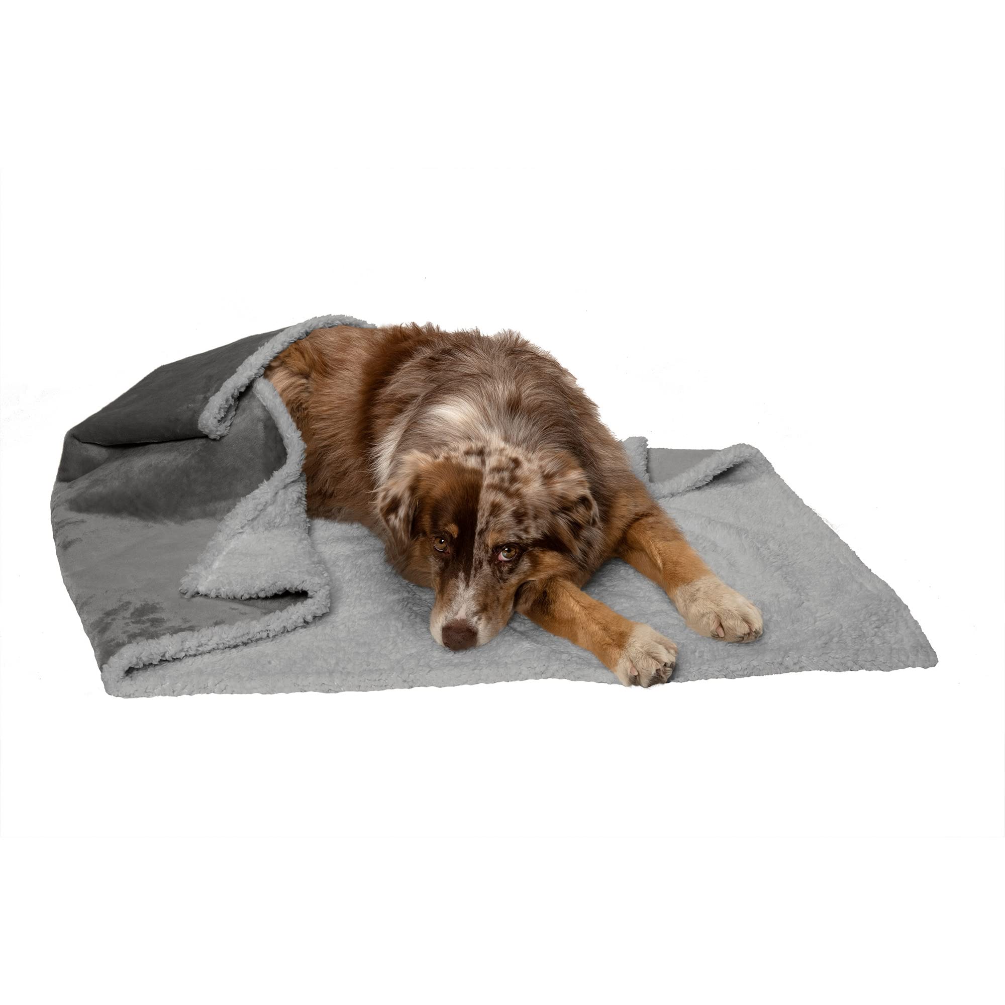 Furhaven Large Waterproof & Self-Warming Soft-Edged Terry & Sherpa Dog Blanket, Washable - Silver Gray, Large