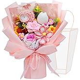 Large Crochet Flowers Bouquet – Handmade Knitted Tulips, Carnations, Sunflowers, Roses – Gift for Women for Valentine's Day, Anniversary, Birthday, Mother's Day, Wedding or Home Decor (Pink, 15.75″)