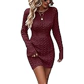 GORGLITTER Women's Cable Knit Sweater Dress Long Sleeve Knit Fall Winter Dresses Crewneck Mini Pencil Dresses