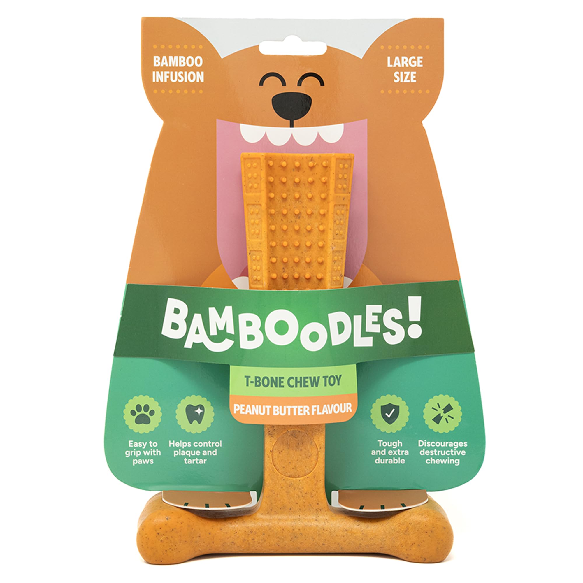Bamboodles T-Bone Dog Chew Toy – Large | Peanut Butter Flavour | Long Lasting Dog Chew Stick for Large Breeds | Durable Natural Chew Toy to Help Satisfy Power Chewers