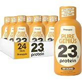Pure Genius 23g Protein Shot - 100 Calories, No Sugar, No Fat - 24 Shots | Gluten Free, No Artificial Flavors or Sweeteners, Whey &amp; Collagen, Nutritional Drinks, 3.38 fl oz, Pineapple