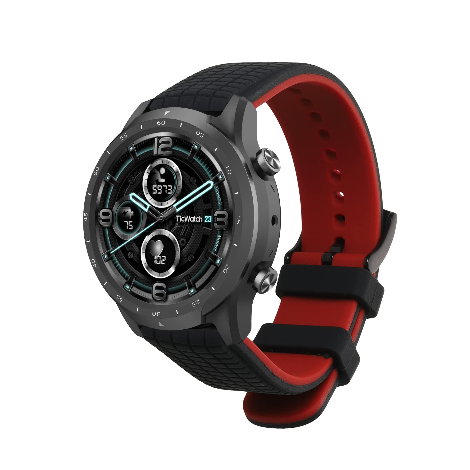 kwmobile Strap for Ticwatch Pro 3 Ultra/Pro 3 / S2 / GTX Watch Strap - Silicone Replacement Watch Band - Black/Red