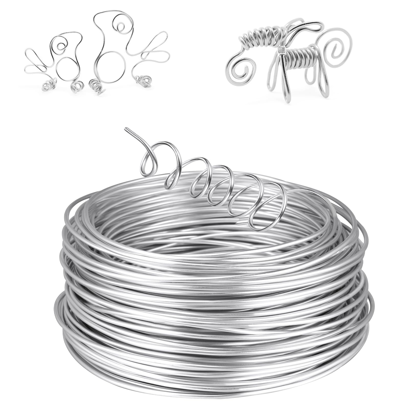 AUAUY 12 Gauge Aluminum Craft Wire, 2mm 100 Feet Bendable Aluminum Wire for Crafts, Crafting Metal Wire for Jewelry Making, Wreath Making, Sculpting, Modelling-Silver