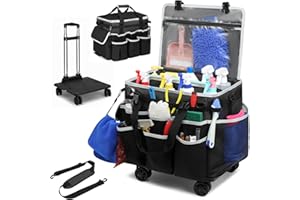 Large Rolling Cleaning Caddy Bag with Detachable Trolley, Full Support Plates for Professional Cleaning Supplies Bag, Organiz