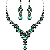 EVER FAITH Rhinestone Crystal Bridal Floral Wave Teardrop Necklace Earrings Set