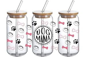 DTHOME3 UV DTF Glass Cup Wrap Transfer - Gift for Dog Mom, Gift for Woman, Paws Dog Mama UVDTF Transfers Waterproof Decal for 16oz Glass Cups, Ceramic Mug DIY Crafts -3PCS