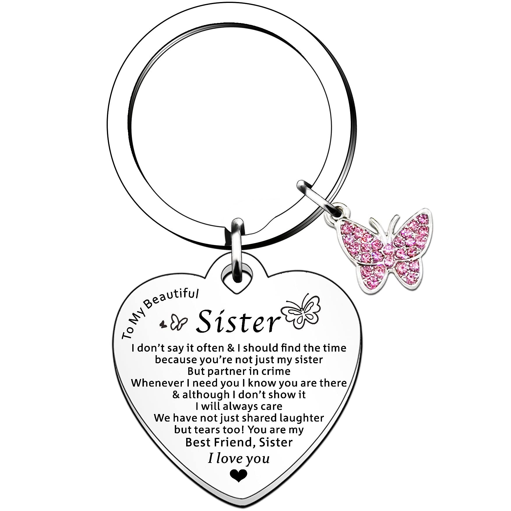 HULALA To My Beautiful Sister Keyring Gifts From Sister For Birthday Christmas Love Heart Keychain For Sister