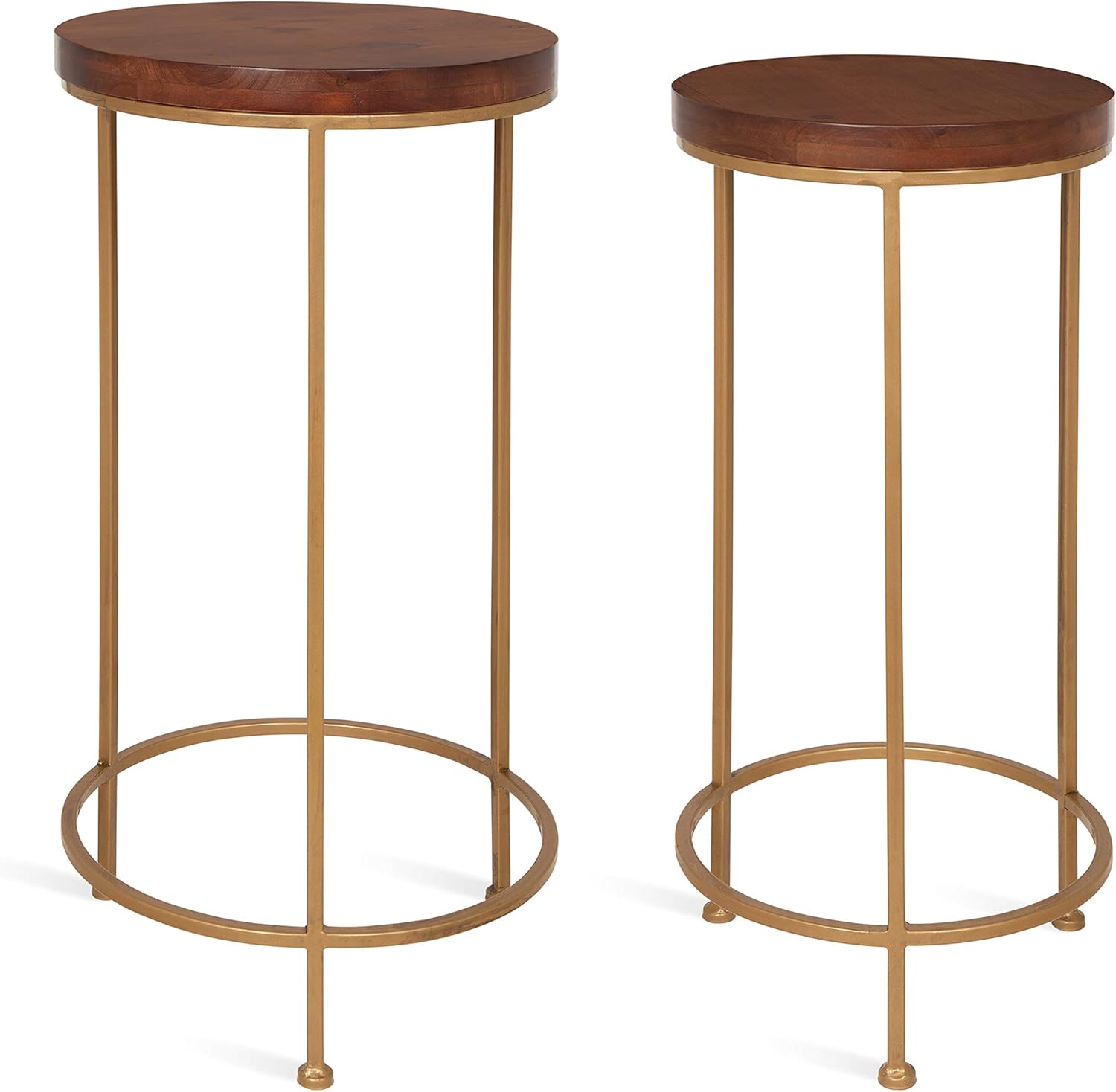 Kate and Laurel Espada Metal and Wood Nesting Tables 2 Piece Set, Walnut Top with Gold Base: Kitchen & Dining