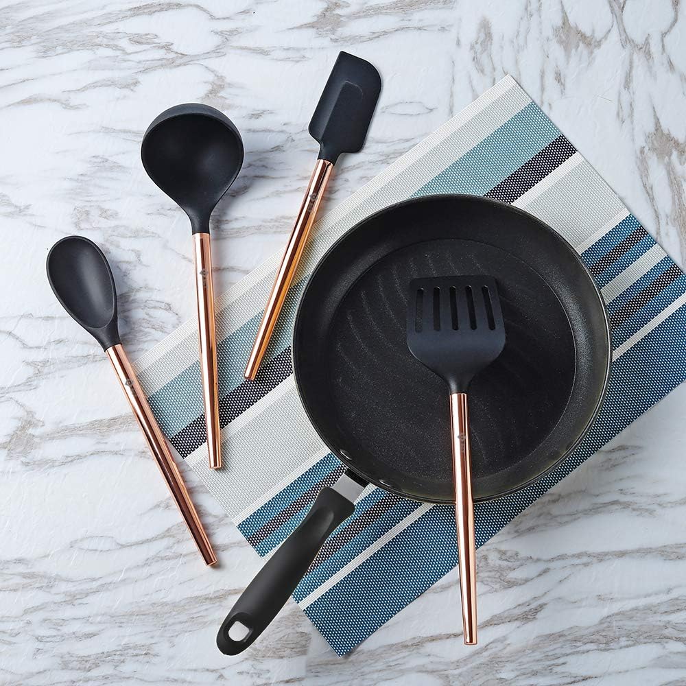 BGT 4 pcs Silicone Kitchen Utensils Set Black with Copper Coated Stainless Steel eBay