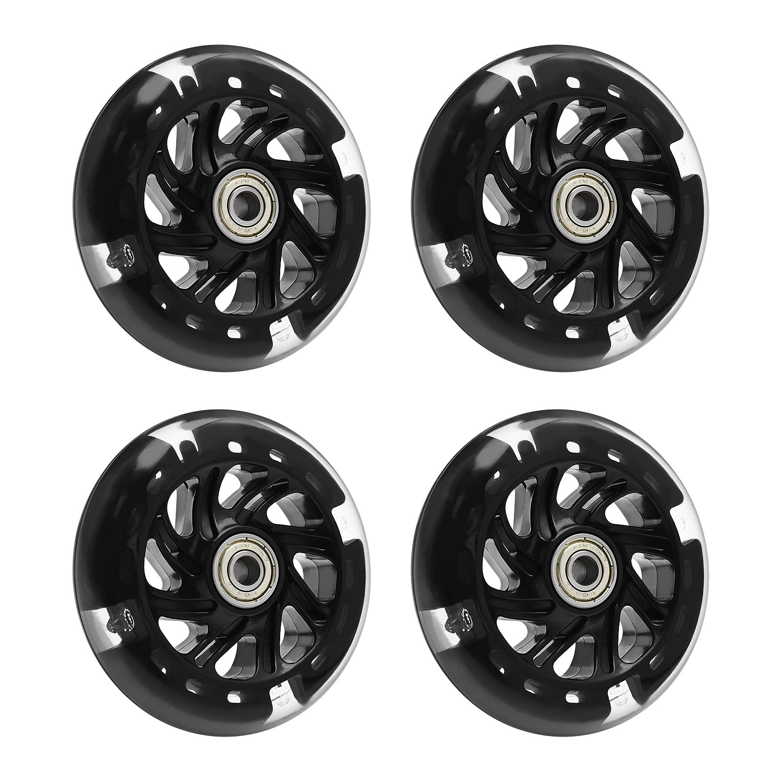 EMSea 4PCS Scooter Silent Luminous Crystal Wheels Black Hub with Bearings Flashing 3 Colors Replacement Wheels for Scooter 100x100mm