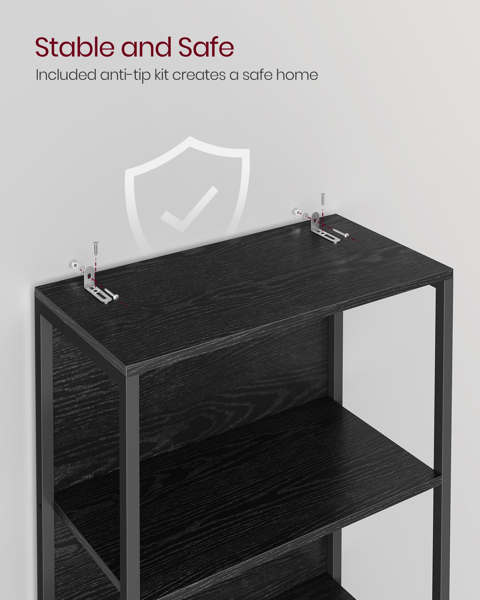 VASAGLE 6-Tier LED Bookshelf, Display Shelf with Dimmable Lights, LED Bookcase with Steel Frame, 11.9 x 23.6 x 70.3 Inches, for Living Room, Bedroom, Office, Black with Wood Grain ULLS120B56