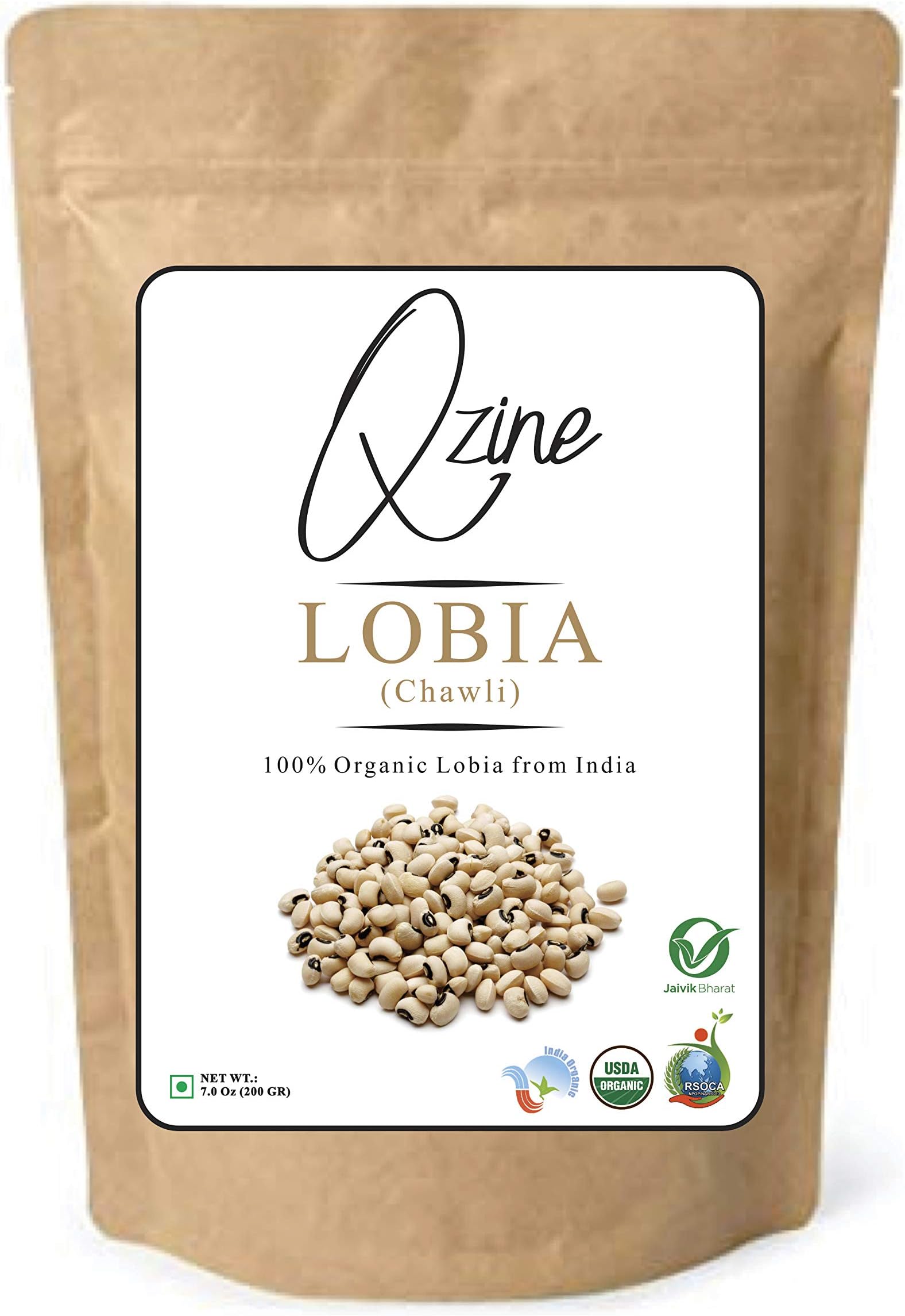 Qzine Organic Lobia / Cowpea Black Eye, 500g - Organic Healthy Lobia