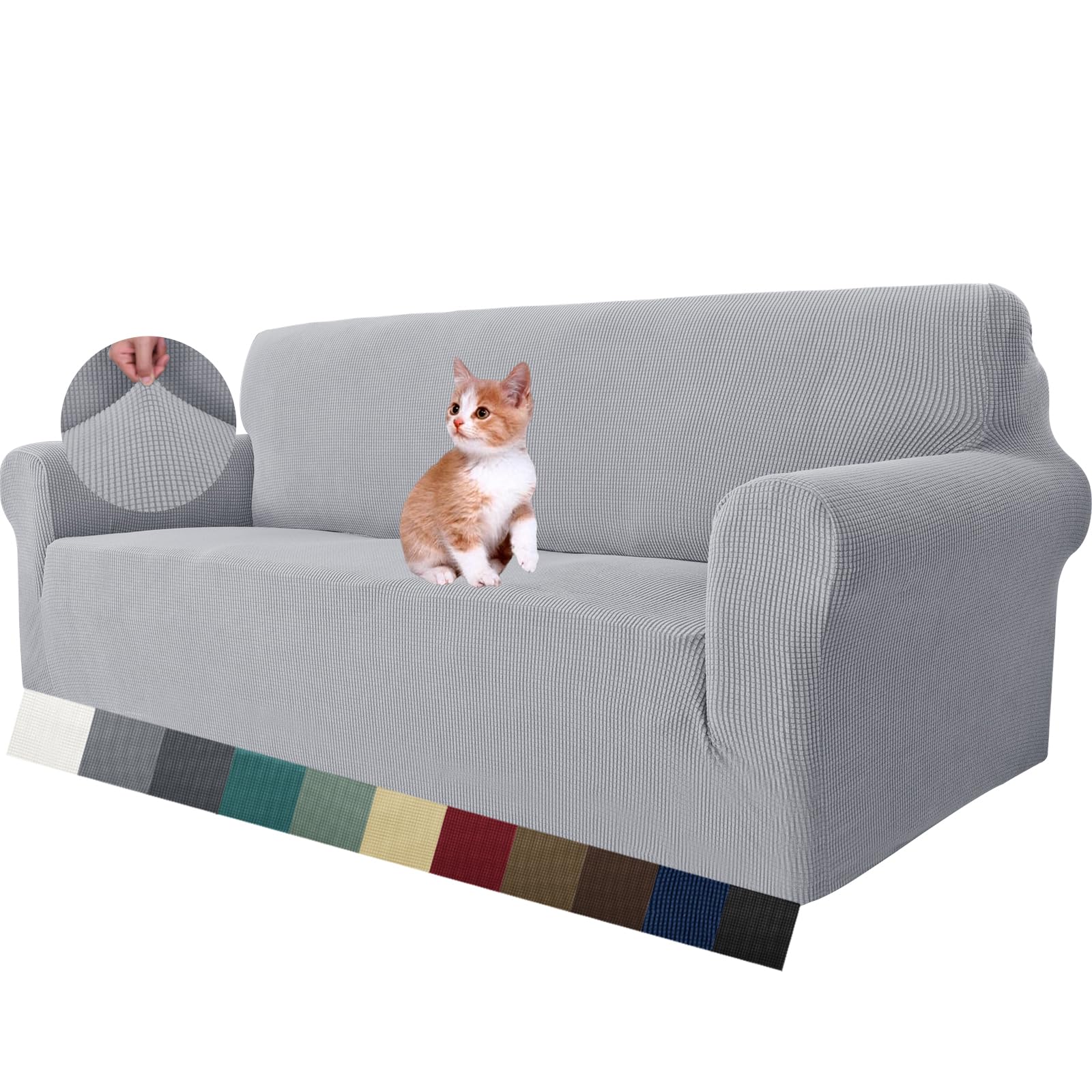 MAXIJIN Super Stretch Couch Cover for 3 Seater Couch, 1-Piece Universal Sofa Covers Living Room Jacquard Spandex Furniture Protector Dogs Pet Friendly Fitted Couch Slipcover (3 Seater, Sliver Grey)
