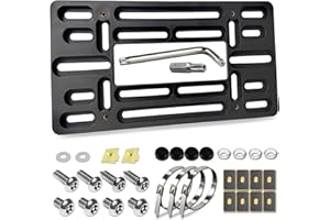 FBJTDQ License Plate Bracket - Black Universal Front Bumper Plastic Car Tag Holder Adapter for No Drill Front Plate mount, with Anti Theft License Plate Screws Bolts&Caps, US Vehicle Truck Accessories