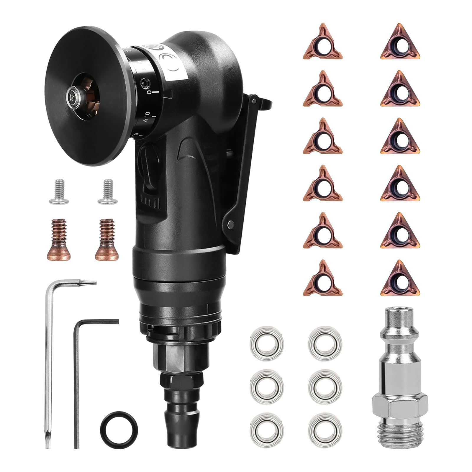 Photo 1 of Pneumatic Chamfering Tool Handheld, Mini Air-Powered Chamfering Machine Trimming, 45° Arc Corner with 1/4 Inch Air Inlet for Metal Wood Beveling Deburring (C&R Angle Blades)