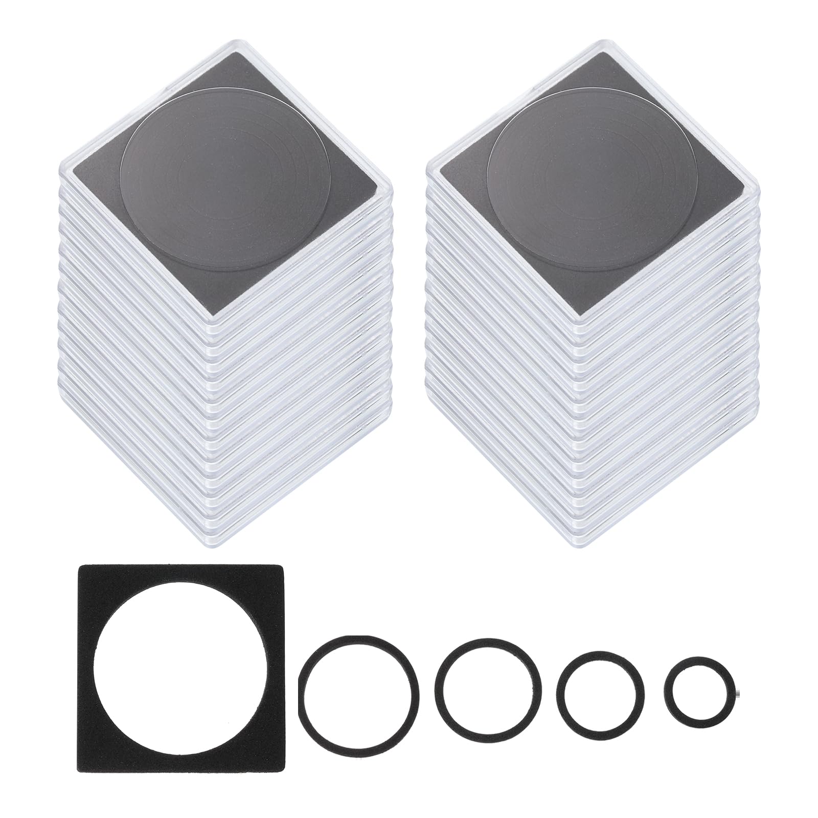 PATIKIL Coin Snap Holder, 24 Pack Silver Dollar Coin Holders for Collectors Coin Case with Foam Gasket Square Fit 18/23/28/33/38mm Coins, Clear Black