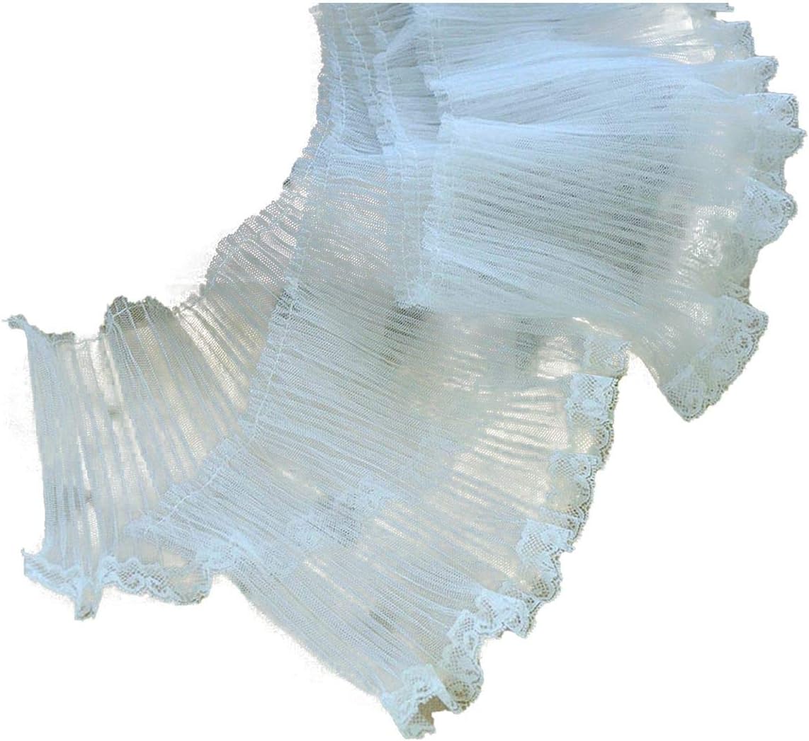 15cm Wide Luxury Tulle 3D Pleats Lace Appliques Ribbon Collar Trim Fabric DIY Sewing Trimmings Dress Clothing Accessory,White,15cm Wide