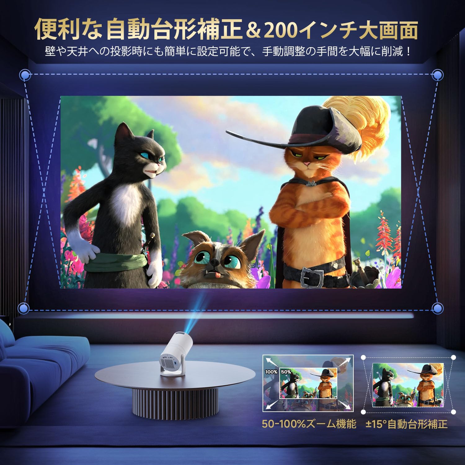 Projector for Home Use, 2025 Model, Android TV Included, 270° Rotation, Ceiling Projection, 18,000 LM, 1080P Projector, Small, Wi-Fi6, Electric Focus, Automatic Keystone Correction, Bluetooth