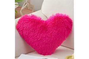 MOOWOO Plush Fluffy Heart Pillow, Fuzzy Throw Pillows for Gifts,Solid Color, Zipper Closer,Christmas Decorations,Valentines Day Decorationshrow Pillow for Couch Sofa Bed (Hot Pink)