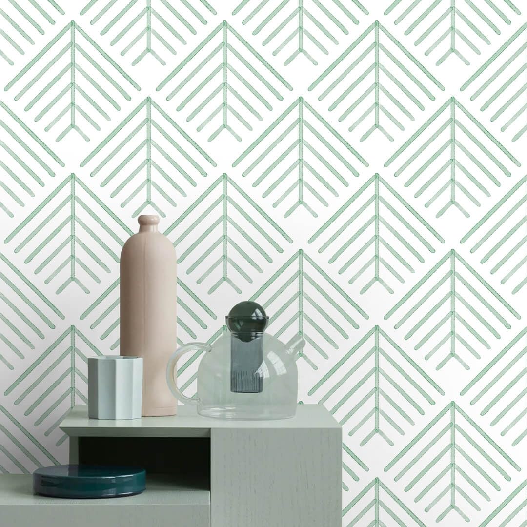 Photo 1 of Heroad Peel and Stick Wallpaper Boho Sage Green Wallpaper Geometric Wall Paper Peel and Stick Modern Contact Paper Removable for Bedroom Bathroom Cabinets Decor Vinyl Waterproof 17.3"x78.7"