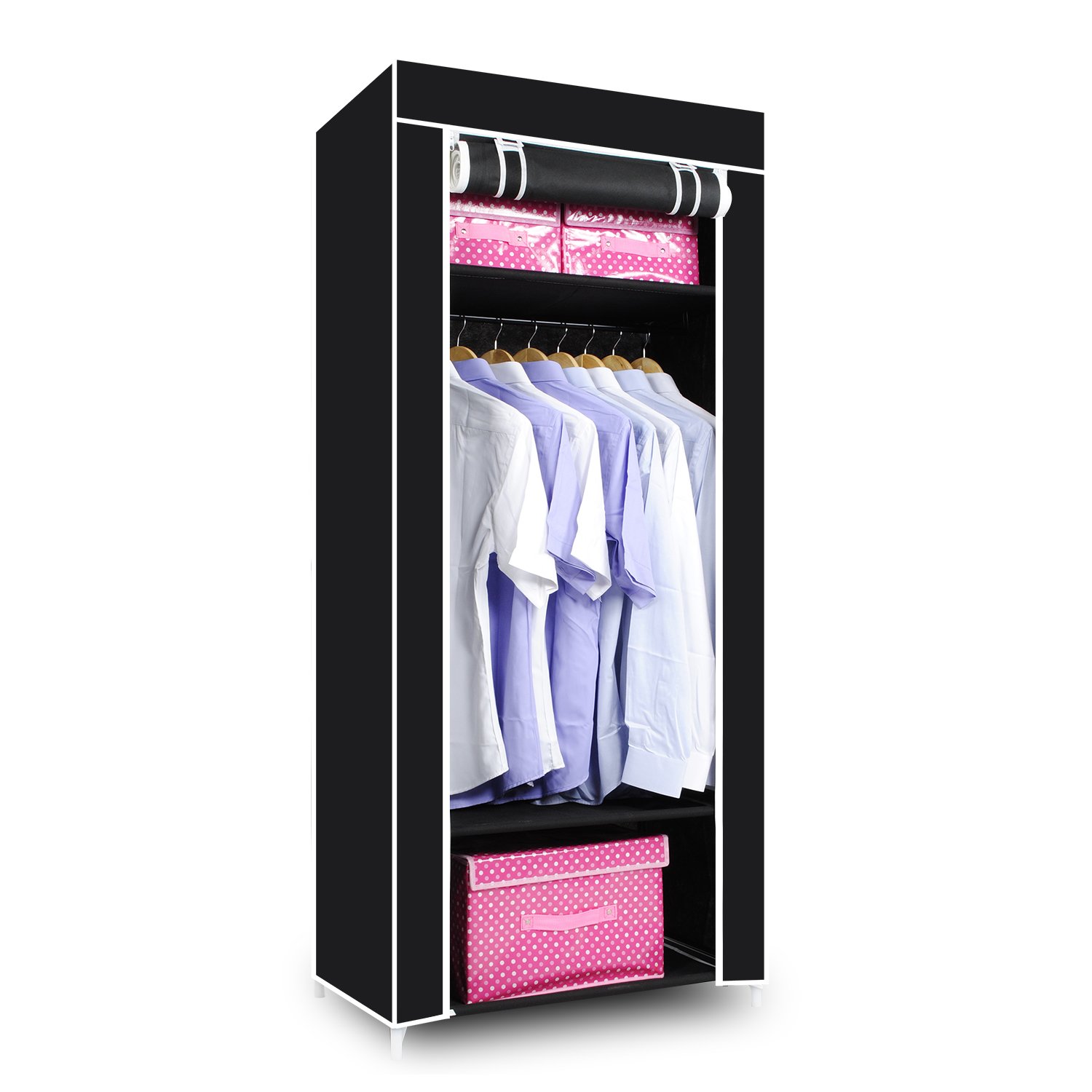 Funime Single Canvas Wardrobe Cupboard Clothes Hanging Rail Storage