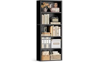 Casaottima 5-Tier Open Bookshelf and Bookcase, Floor Standing Display Storage Shelves for Living Room, Tall Book Shelf for Bedroom, Home Office, Dining Room, Black