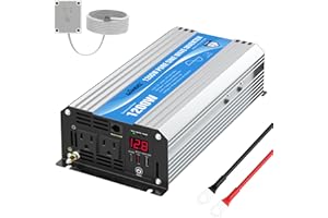 Power Inverter Pure Sine Wave 1200 Watt 12V Dc to 120V Lithium Battery Compatible with UL Fuses and USB-C PD30W and QC 3.0 Fa
