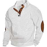 QOSOQ Men's Casual Sweatshirt Pullover Sweater Casual Long Sleeve Stand Collar Quarter Button Sweaters