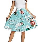 Tandisk Women's Vintage A-line Printed Pleated Flared Midi Skirt with Pockets