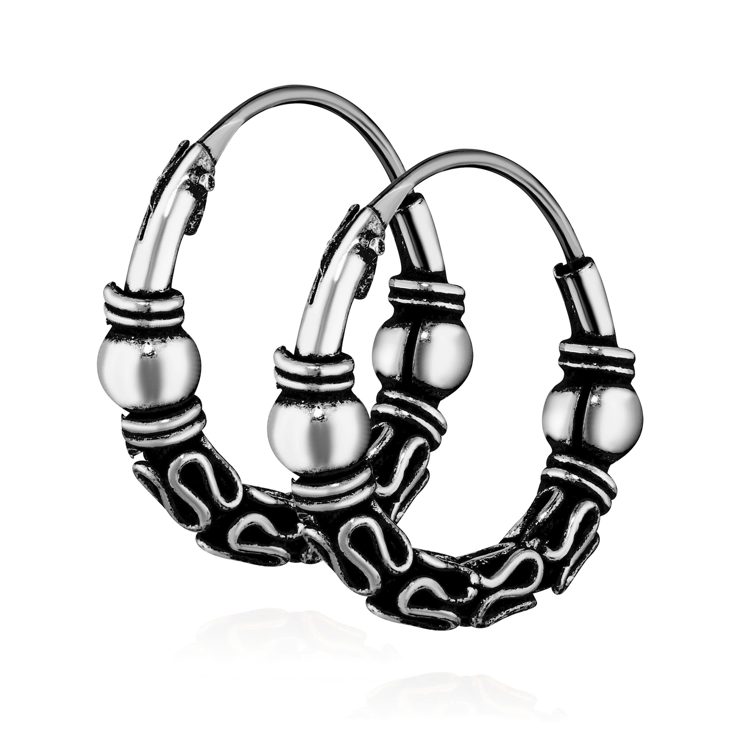 Nklaus 2x PAIR 925 STERLING SILVER Celtic Gothic hoop earrings 15mm 40352