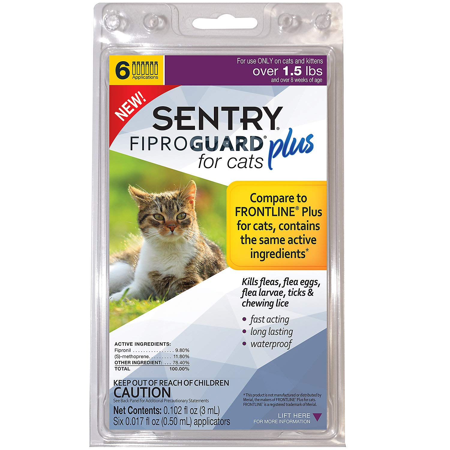 Reviews Fiproguard Sentry Plus for Cats & Kittens Over 1.5 lbs. Topical Flea & Tick Treatment