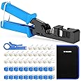 VCELINK Speed Termination Tool for VCE 90-Degree Keystone Jacks Bundle with 20-Pack CAT6 Keystone Jacks UL-Listed Blue, 25-Pack RJ45 Connectors, 1-Pack Blue Mini Wire Stripper