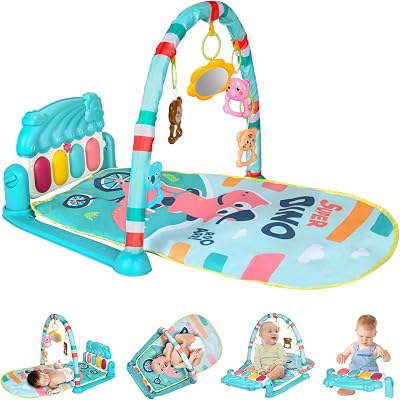 Aomig Baby Play Mat Dinosaur Piano Gym with Music Lights 73x53x44 cm