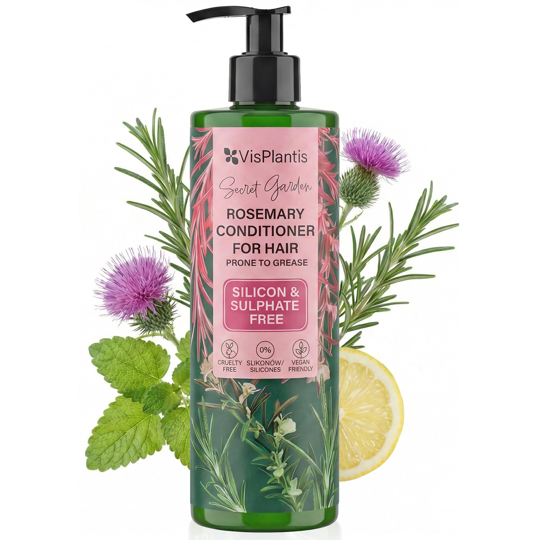 Vis Plantis Rosemary Hair Conditioner for Women with Milk Thistle & Lemon Balm Extract - 400 ML Sulphate Free Conditioner for Greasy Hair - Nourish & Strengthen the Scalp - Volumizing, Hair Thickening