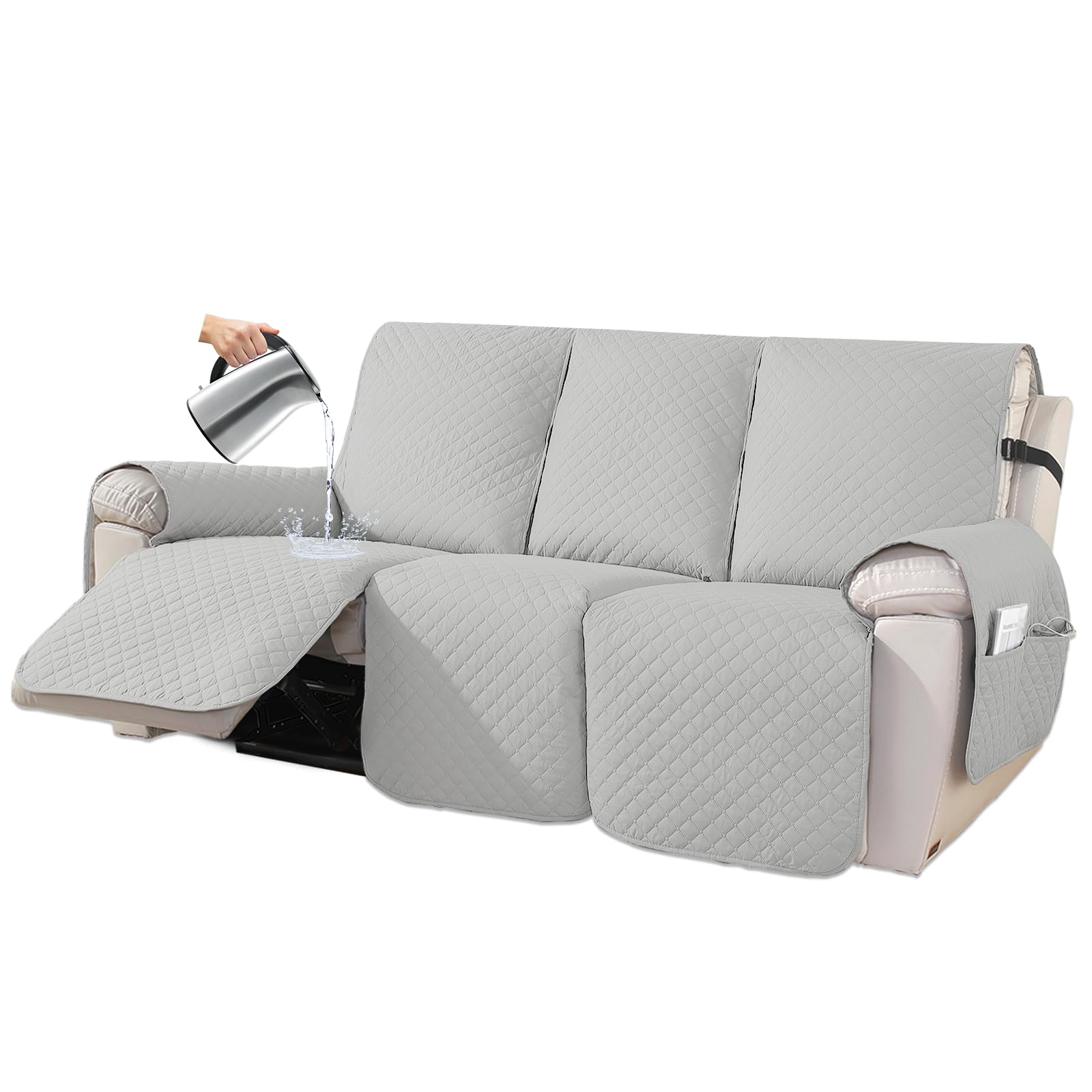 Photo 1 of XINEAGE Water Resistant Recliner Cover, 3 seat Recliner Sofa Covers with Pockets, Quilted Thick Recliner Protector Cover for Dog Pets with Non Slip Backing and Strap (Recliner Sofa, Light Gray)