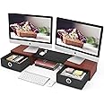 WESTREE Dual Monitor Stand Riser with Two Drawers, Extra Large Storage Monitor Stand for 2 Monitors, Desktop Oraganizer Stand for Computer,Laptop,Screen,Printer,TV