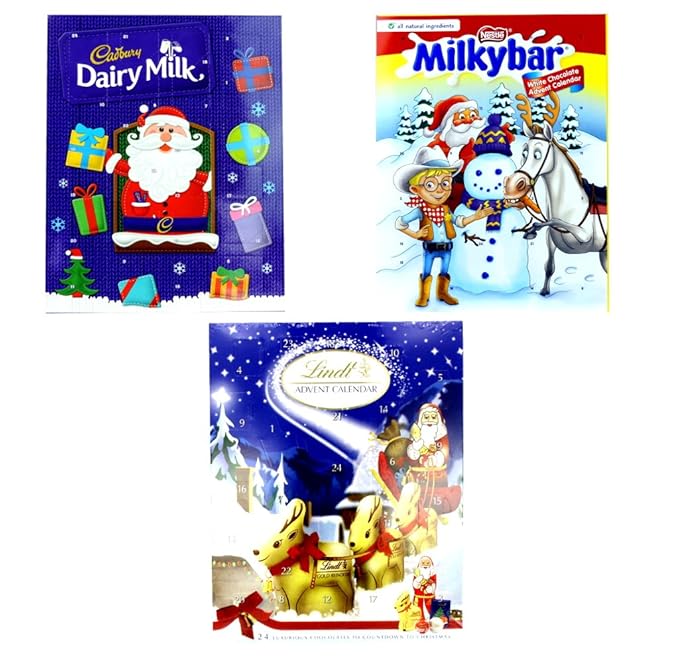 2017 Advent Calendar Selection Milkybar, Cadbury, Lindt Pack of 3