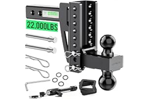GAFONAXDRI Adjustable Trailer Hitch for 2 Inch Hitches Receiver, Extra Heavy Duty 22,000 LBS Towing Weight, 2'' & 2-5/16'' Tow Dual Ball, 6'' Drop/Rise, Bulletproof Pin Lock, Anti Rust, Anti Rattle, Black