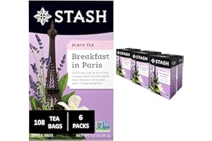 Stash Tea Breakfast In Paris Black Tea - Caffeinated, Non-GMO Project Verified Premium Tea with No Artificial Ingredients, 18 Count (Pack of 6) - 108 Bags Total