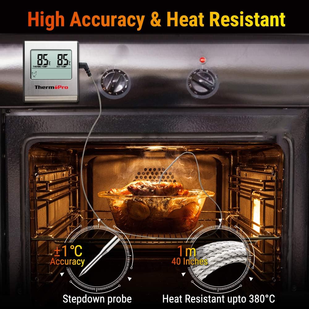 ThermoPro TP-16 Large LCD Digital Cooking Food Meat Smoker Oven Kitchen BBQ Grill Thermometer Clock Timer with Stainless Steel Probe: Kitchen & Dining