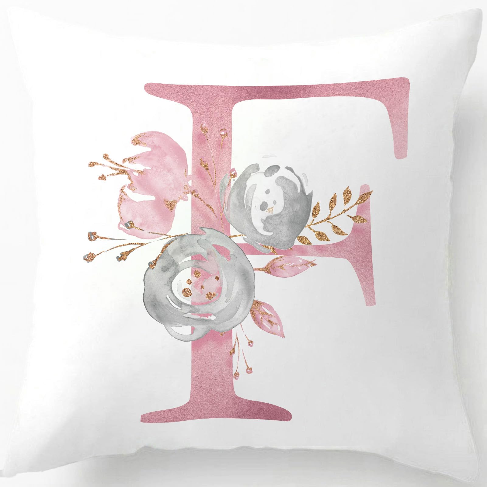 Tillskuch Pink Cushion Covers Cute Alphabet Decorative Throw Pillow Cover Square Letter Pillow Protectors for Sofa Couch Bedroom Chair Home Decor 45cm x 45cm(F)