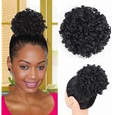 Dmovinse Afro Puff Ponytail for Black Women Culy Wavy Short Drawstring Ponytail Extension Synthetic Hairpieces Mini Afro Bun(1B#)