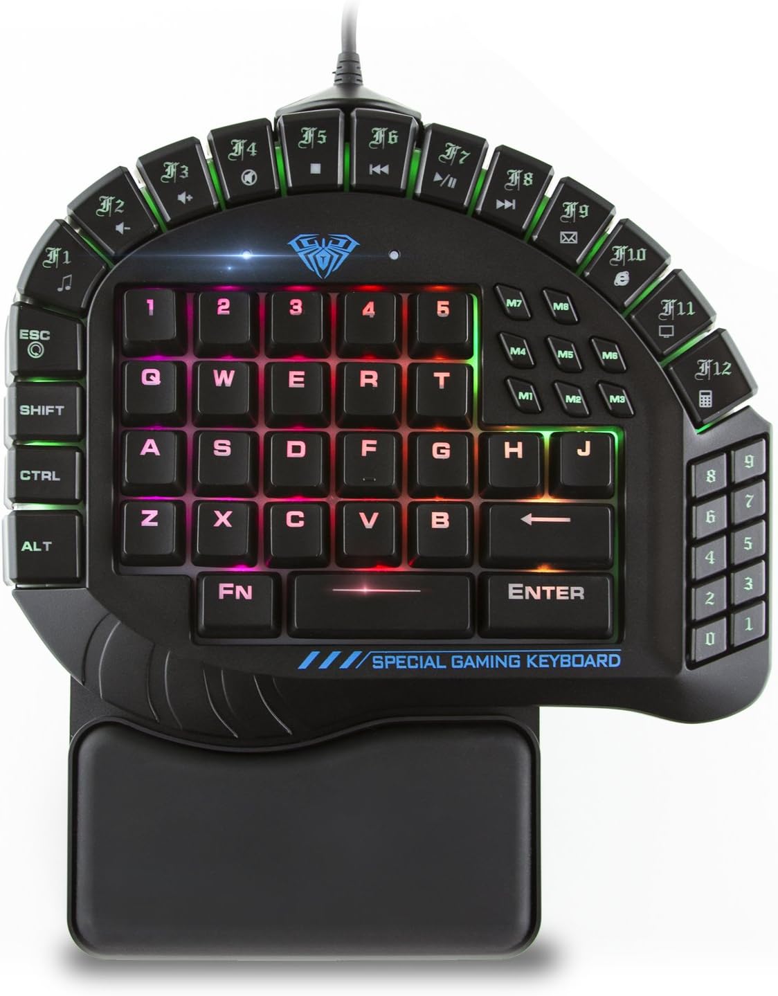 AULA One Handed Gaming Keyboard, RGB LED Backlist Mechanical Keyboard with Removable Hand Rest for PC Gamer & Typing