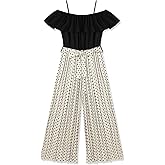 oklady Girls' Jumpsuits Belted Ruffle Top High-waisted Wide Leg Pleated Pants One Piece Outfit 6-14 Y